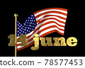 USA Flag Day . United States of America national . Stars and Stripes. 14 June American great Old Glory holiday. 3d illustration. Golden lettering on the background of a flying flag 78577453