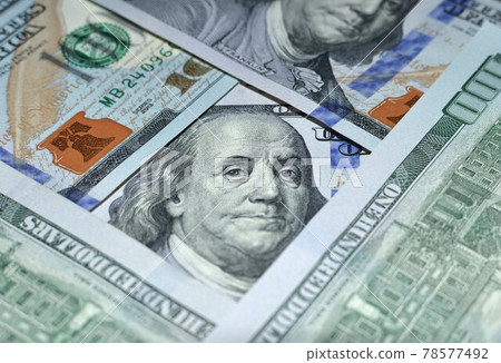 US one hundred dollar bills background.  78577492