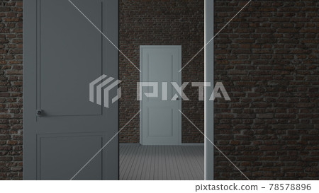 Endlessly opening white doors background. 3d rendering 78578896