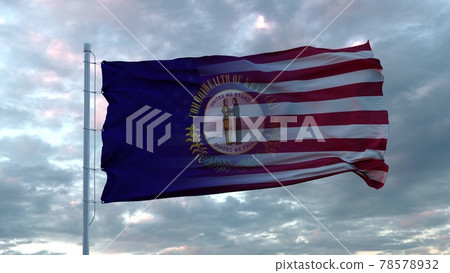 USA and Kentucky Mixed Flag waving in wind. Kentucky and USA flag on flagpole. 3d rendering 78578932