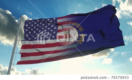 Flag of USA and Kentucky state. USA and Kentucky Mixed Flag waving in wind. 3d rendering 78578933