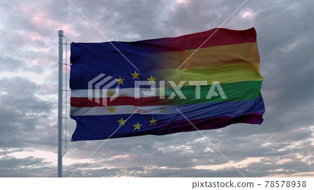 Waving flag of Cape Verde state and LGBT rainbow flag background. 3d rendering Waving flag of Cape Verde state and LGBT rainbow flag background. 3d rendering 78578938
