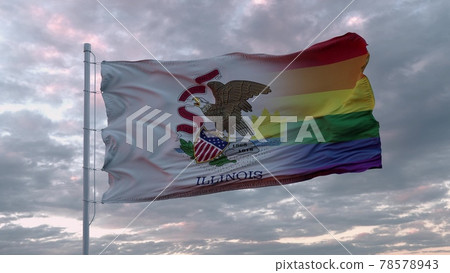 Waving flag of Illinois state and LGBT rainbow flag background. 3d rendering Waving flag of Illinois state and LGBT rainbow flag background. 3d rendering 78578943