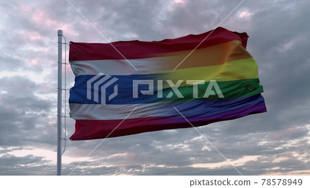 Waving flag of Thailand and LGBT rainbow flag background. 3d rendering Waving flag of Thailand and LGBT rainbow flag background. 3d rendering 78578949