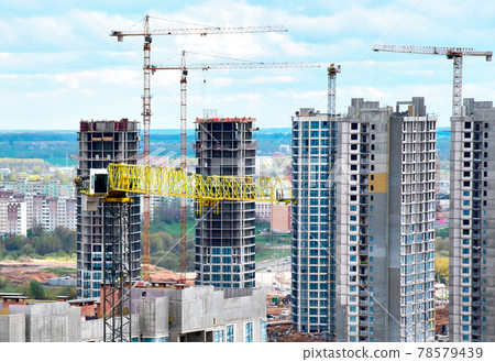 Tower crane during construction of a residential building.  78579439