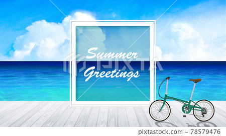 A resort area with a marine blue sea, summer image background material 78579476
