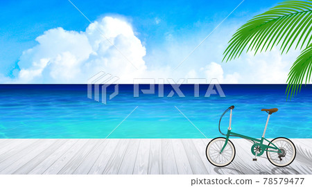 A resort area with a marine blue sea, summer image background material 78579477
