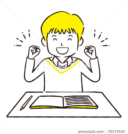 Hand-painted 1color boy studying with notebook guts pose Hand-painted 1color boy studying with notebook guts pose 78579505