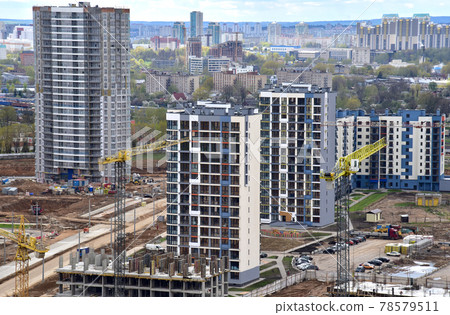 Tower crane during construction of a residential building.  78579511