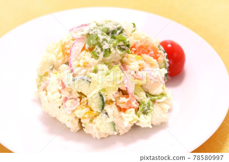 Salad with plenty of vegetables, leafy vegetables, onions, cucumbers Salad with plenty of vegetables, leafy vegetables, onions, cucumbers 78580997