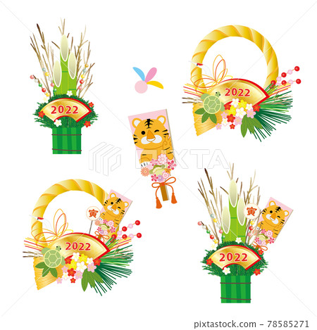 2022 Tiger New Year's card material Kadomatsu decoration Shimenawa decoration Hagoita 78585271