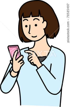Illustration of a woman operating a smartphone 78585497