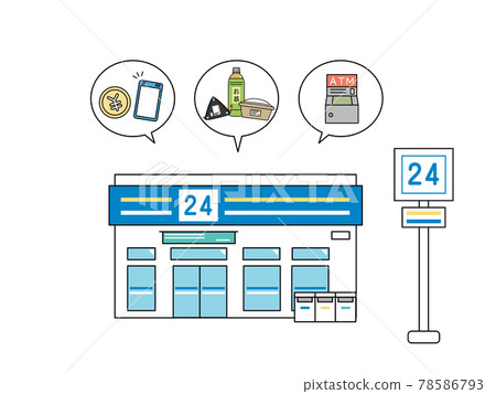 便利店連鎖店建築外觀插畫素材 78586793