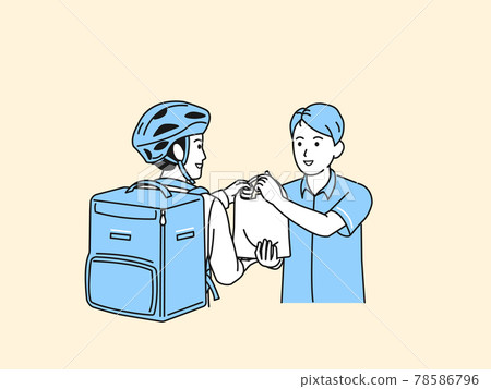 送餐外送員男便利商店店員遞行李插畫素材 78586796