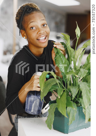 African woman take care about big plant African woman take care about big plant 78587320