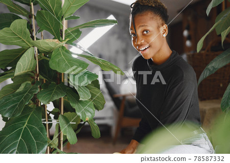 African woman take care about big plant 78587332