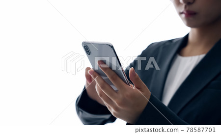 Female silhouette using a smartphone Female silhouette using a smartphone 78587701