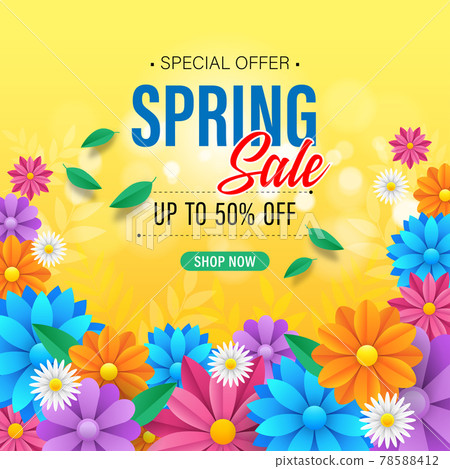 Colorful spring sale background with beautiful flowers 78588412