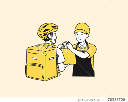 送餐外送員男餐廳服務生遞行李插畫素材 78588706