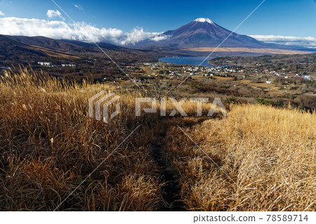 深秋從高座山看山中湖和富士山 78589714
