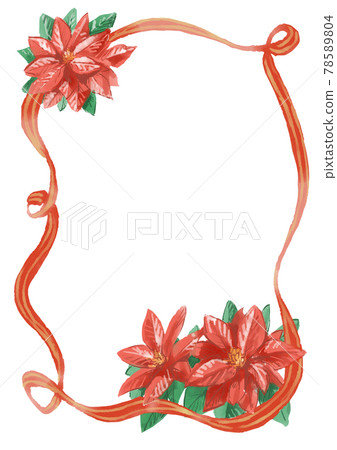 Watercolor illustration frame of poinsettia and ribbon 78589804