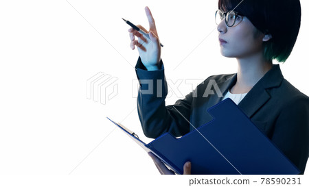Female silhouette checking documents Female silhouette checking documents 78590231