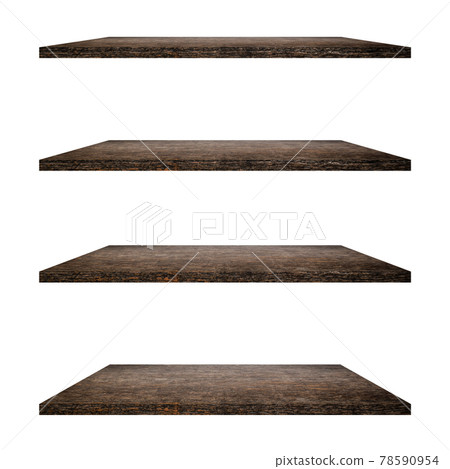 4 Wood shelves table isolated on white background and display montage for product. 4 Wood shelves table isolated on white background and display montage for product. 78590954