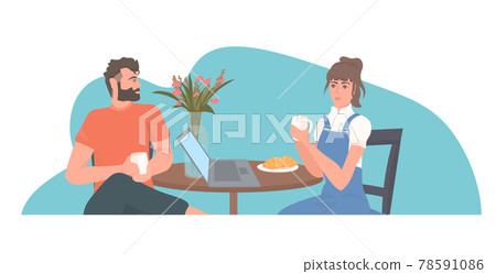 couple drinking coffee man woman discussing during lunch spending time together coronavirus quarantine couple drinking coffee man woman discussing during lunch spending time together coronavirus quarantine 78591086