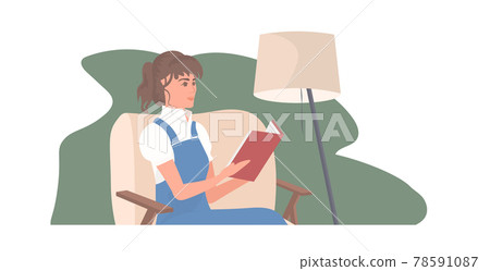 beautiful girl reading book while sitting on chair coronavirus pandemic quarantine stay home concept beautiful girl reading book while sitting on chair coronavirus pandemic quarantine stay home concept 78591087