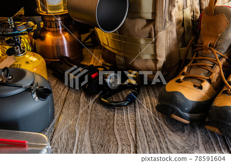 Outdoor mountaineering camping equipment close-up material Outdoor mountaineering camping equipment close-up material 78591604