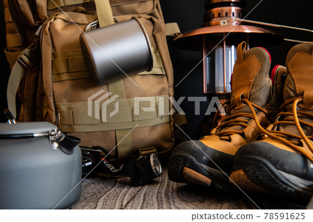 Outdoor mountaineering camping equipment close-up material 78591625