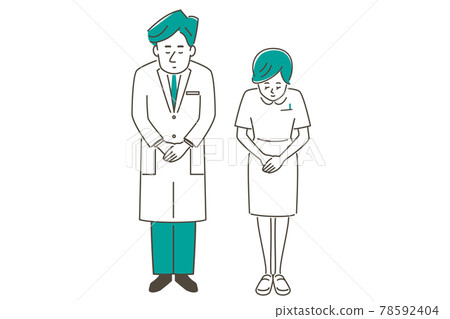 Illustration material of a doctor and a nurse bowing whole body Illustration material of a doctor and a nurse bowing whole body 78592404