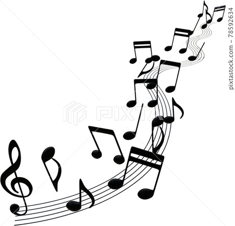 黑色音符和五線譜符號 CG 插圖 78592634