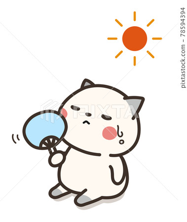 Cat looking up at the fan and the sun 78594394
