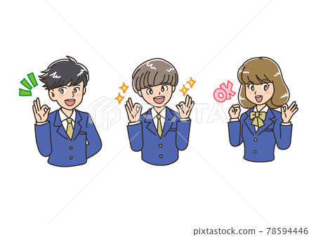A group of three male and female students who pose with joy 78594446
