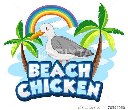 Seagull bird cartoon character with Beach Chicken font banner isolated Seagull bird cartoon character with Beach Chicken font banner isolated 78594960