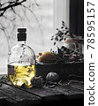 food photography of a bottle of vegetable oil side view on a wooden table on the background of the window in the back light in the style of Provence close up 78595157