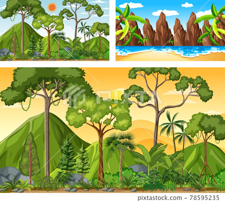 Different nature horizontal scenes in cartoon style 78595235