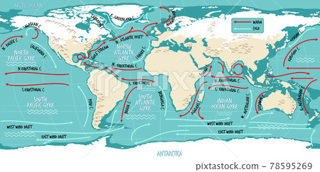 The ocean current world map with names 78595269