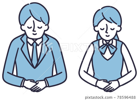 Simple illustrations of men and women bowing with a smile 78596488