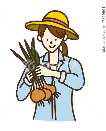 Agricultural girl, agriculture, farmer, farmer girl illustration working onion 78596614
