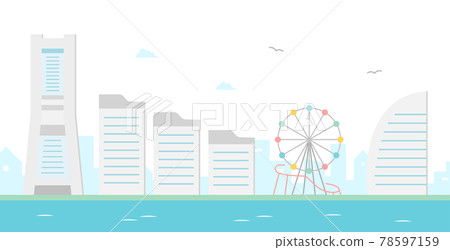 橫濱港未來風景的插圖 背景 Cityscape Kanagawa Simple Port Sea Landmark Tower 摩天輪 橫濱港未來風景的插圖 背景 Cityscape Kanagawa Simple Port Sea Landmark Tower 摩天輪 78597159