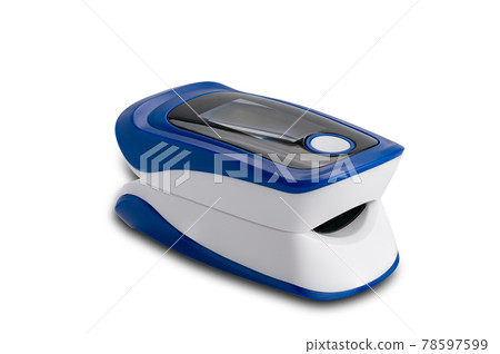 High angle view of pulse oximeter isolated on white background with clipping path. Pulse oximeter, the device for measurement of pulse rate and oxygen level at the fingertip of the patient. High angle view of pulse oximeter isolated on white background with clipping path. Pulse oximeter, the device for measurement of pulse rate and oxygen level at the fingertip of the patient. 78597599