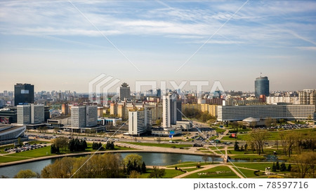 Morning timelapse of the panorama of the capital of Belarus, Minsk. 78597716