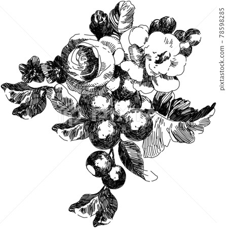 復古單色線描花 78598285