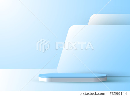 3D realistic blue podium with backdrop minimal scene display background 78599144