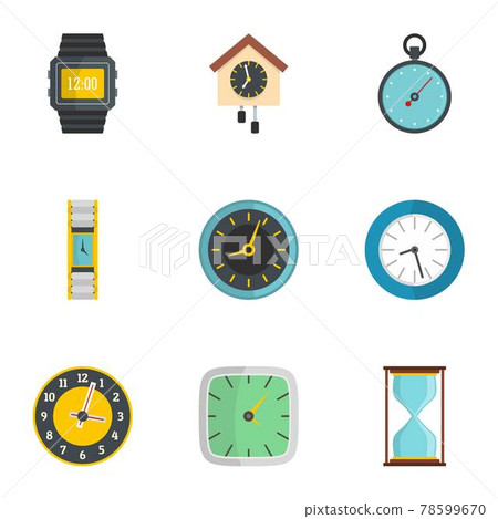 Wall clock icons set, flat style 78599670
