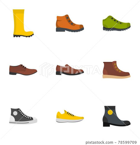 Pair of shoes icons set, flat style 78599709