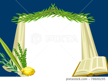 Happy Sukkot greeting card. Holiday background with Jewish festival traditional symbols. 78600295