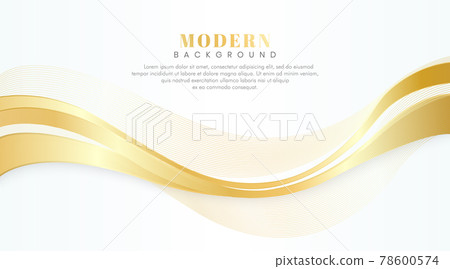 Modern abstract golden shiny wave line white background. Shiny golden moving sparkle design element. Template vector beautiful gold for cover, brochure, book, banner, advertising, poster, flyer Modern abstract golden shiny wave line white background. Shiny golden moving sparkle design element. Template vector beautiful gold for cover, brochure, book, banner, advertising, poster, flyer 78600574